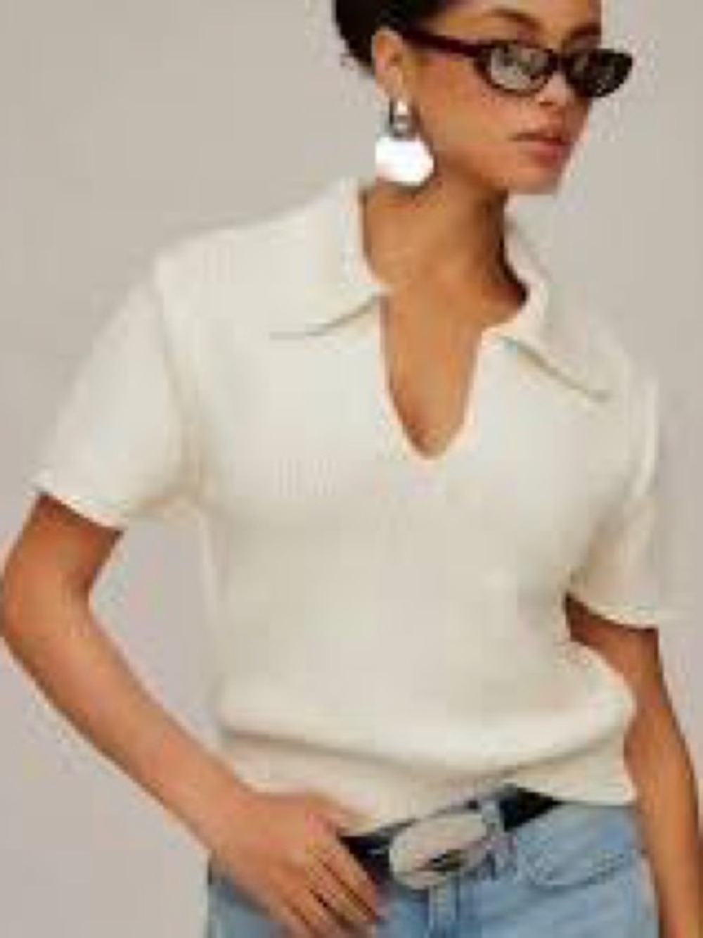 NWT Fifteen Twenty Evie Knit Polo Top in cream, XS